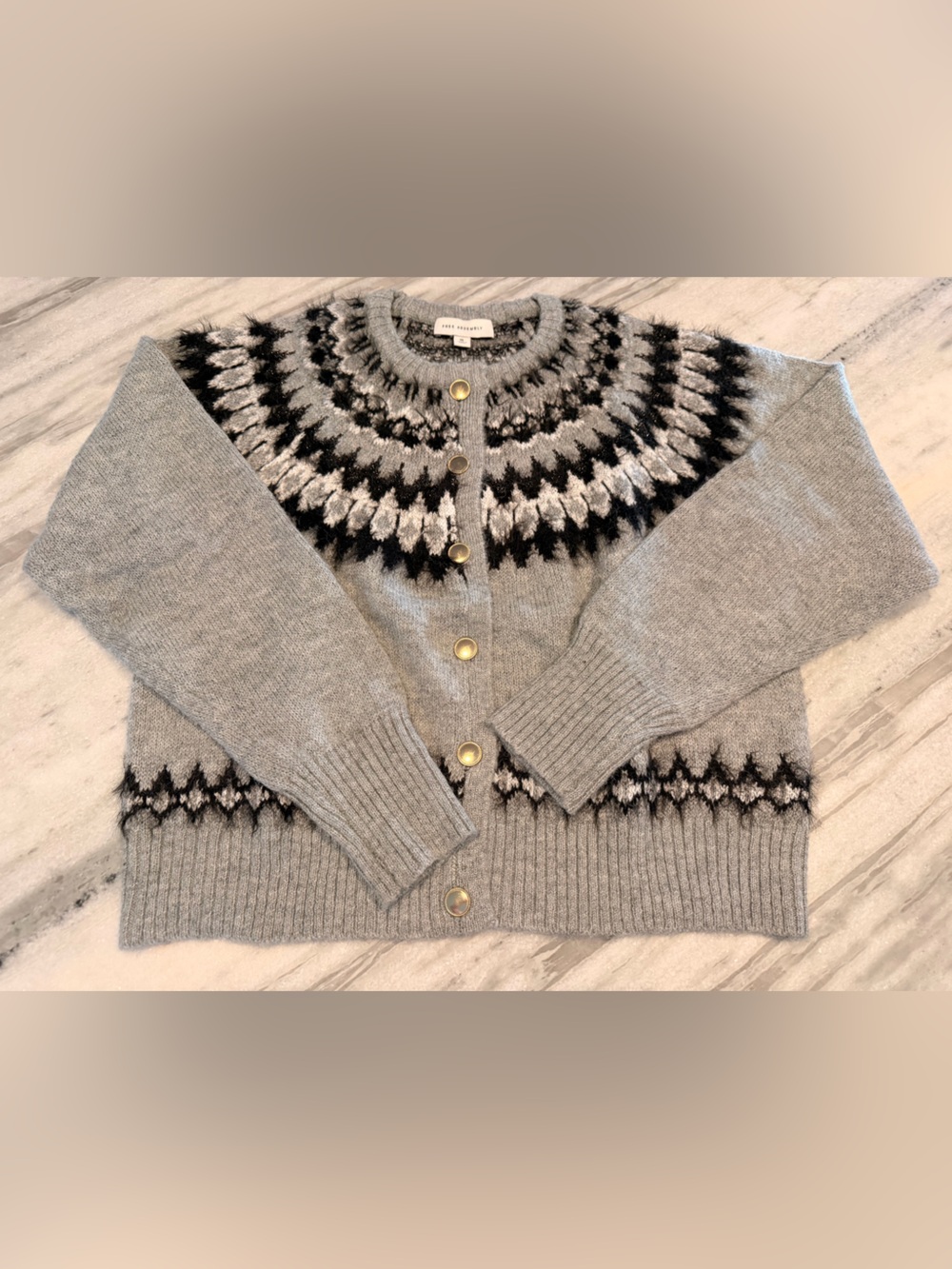 Cozy Gray Fair Isle Cardigan Sweater - Picture 5 of 6